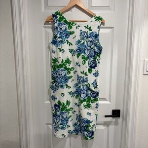 Adrienne Vittadini Sport Blue and Green Floral Midi Dress with Buttons